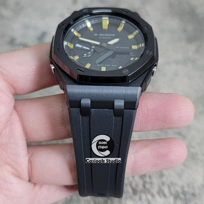 Casioak Mod Watch Offshore Superior Black Case Black Rubber Strap Black Gold Time Mark Black Dial 44mm - Casioak Studio