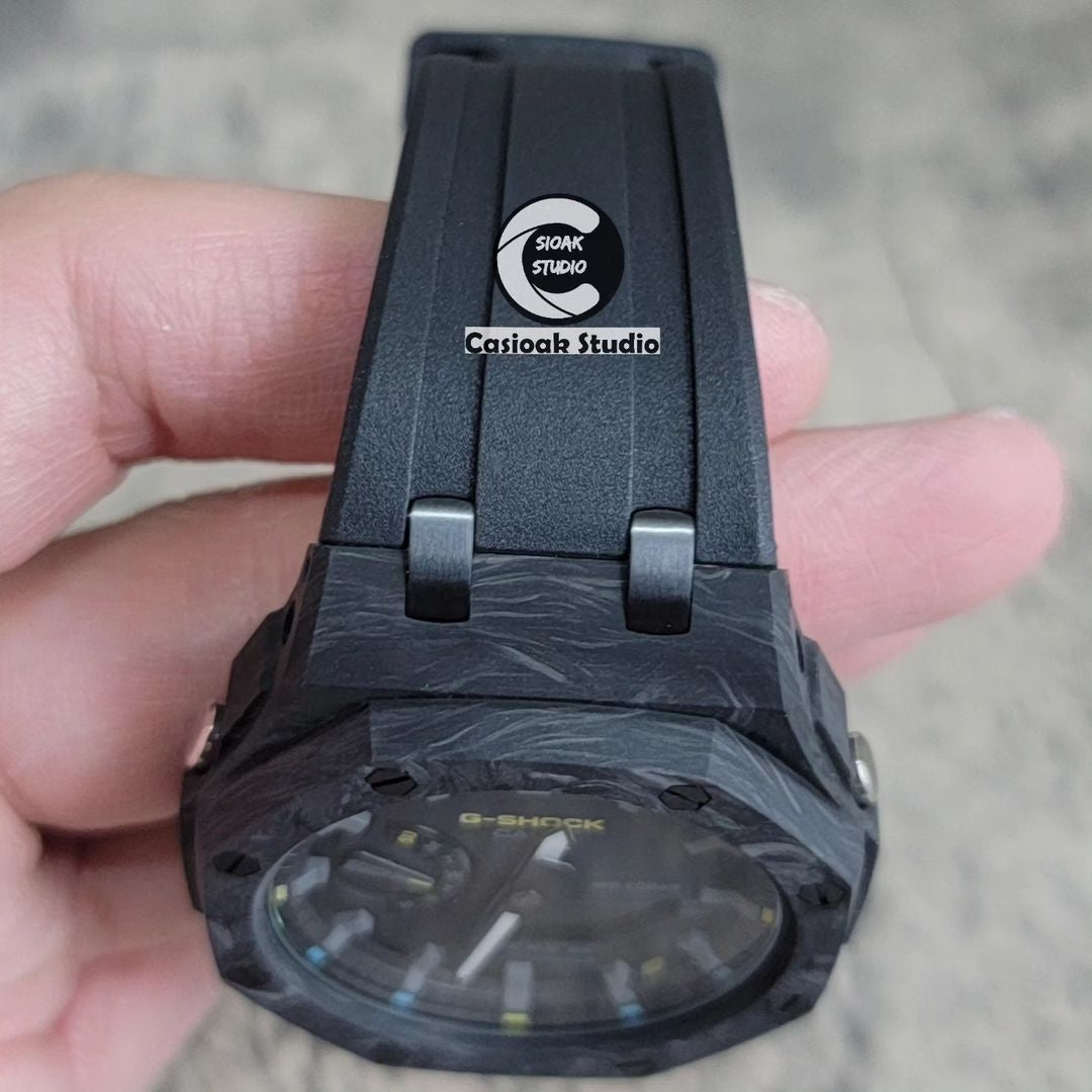 Casioak Mod Watch Carbon Fiber Superior Black Case Black Strap Black Gray Time Mark Black Dial 44mm - Casioak Studio