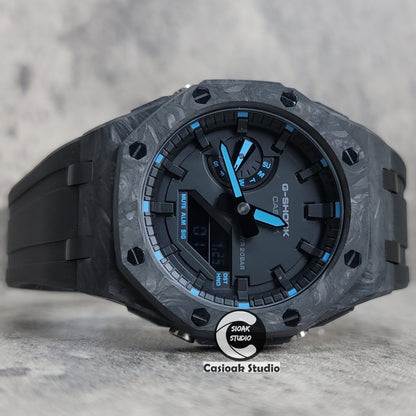 Casioak Mod Carbon Fiber Offshore Superior Black Case Black Strap Black Time Mark Black Dial 44mm- Casioak Mod Casio G-Shock Royal Oak Custom Mens Luxury Watches Ga2100