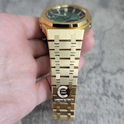 Casioak Mod Gold Case Metal Strap Black Gold Time Mark Green Dial 44mm- Casioak Mod Casio G-Shock Royal Oak Custom Mens Luxury Watches Ga2100