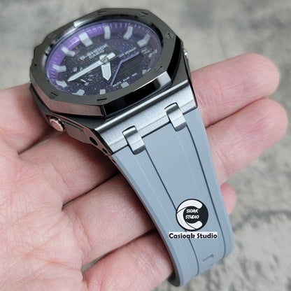 Casioak Mod Offshore Superior Gray Case Gray Rubber Strap Purple Time Mark Purple Dial 44mm- Casioak Mod Casio G-Shock Royal Oak Custom Mens Luxury Watches Ga2100