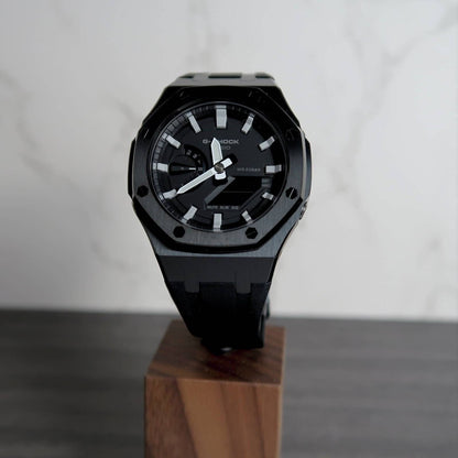 Casioak Mod Watch Black Case Black Rubber Strap Black Gray Time Mark Black Dial 44mm- Casioak Mod Casio G-Shock Royal Oak Custom Mens Luxury Watches Ga2100