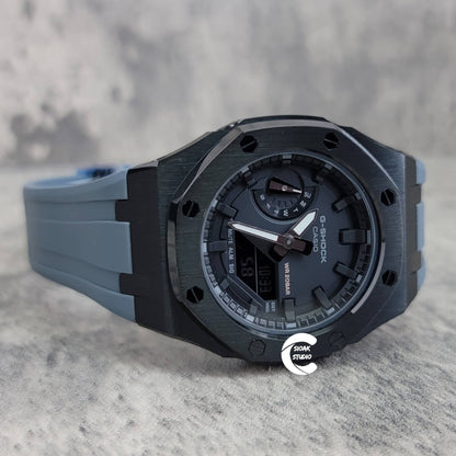 Casioak Mod Watch Black Case Gray Rubber Strap Black Time Mark Black Dial 42mm- Casioak Mod Casio G-Shock Royal Oak Custom Mens Luxury Watches Ga2100