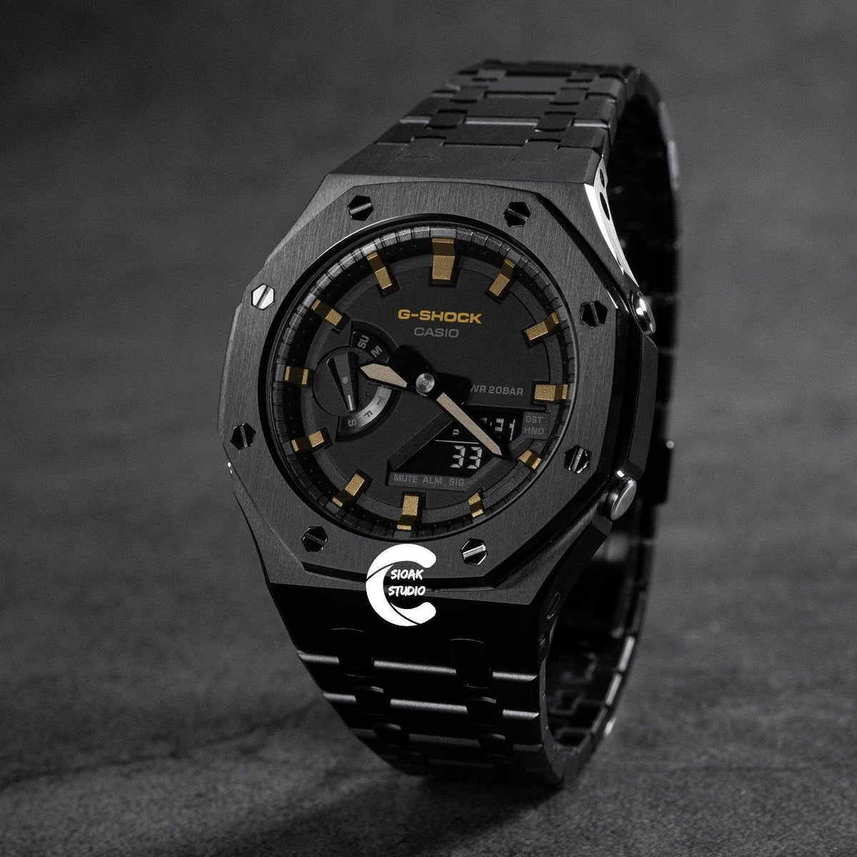 Casioak Modified Casioak Mod Watch Black Case Metal Strap Black Copper Time Black Mark ...