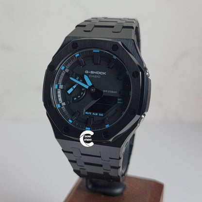 Casioak Mod Watch Black Case Metal Strap Black Time Mark Black Dial 44 mm- Casioak Mod Casio G-Shock Royal Oak Custom Mens Luxury Watches Ga2100