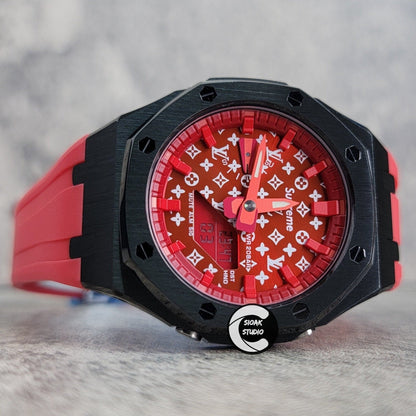 Casioak Mod Watch Black Case Red Rubber Strap Red Time Mark Red Dial 44mm- Casioak Mod Casio G-Shock Royal Oak Custom Mens Luxury Watches Ga2100