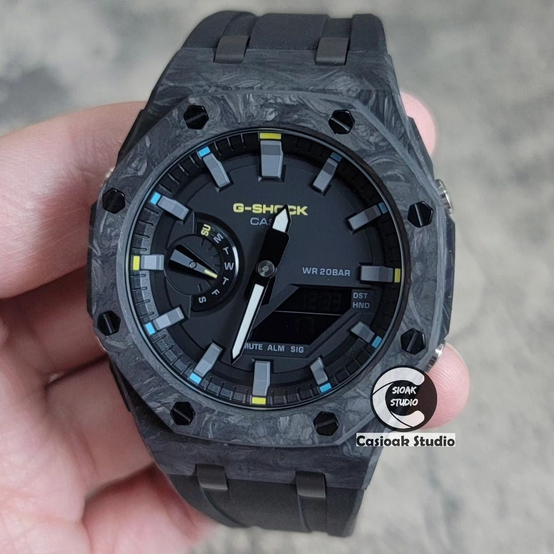 Casioak Modified Casioak Mod Watch Carbon Fiber Superior Black Case Black Strap Black ...