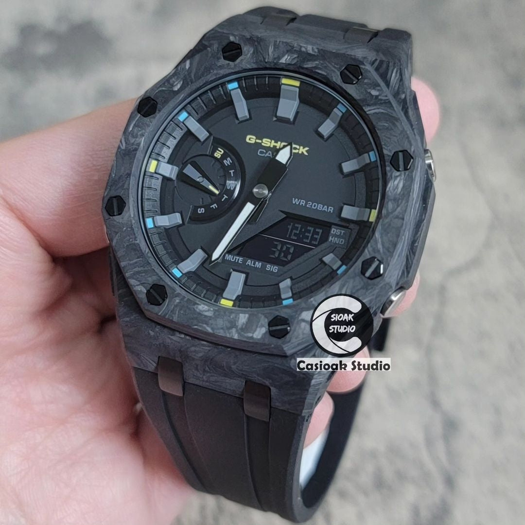 Casioak Modified Casioak Mod Watch Carbon Fiber Superior Black Case Black Strap Black ...