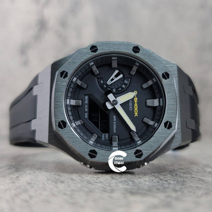 Casioak Mod Watch Gray Case Black Rubber Strap Black Gray Time Mark Black Dial 44mm- Casioak Mod Casio G-Shock Royal Oak Custom Mens Luxury Watches Ga2100