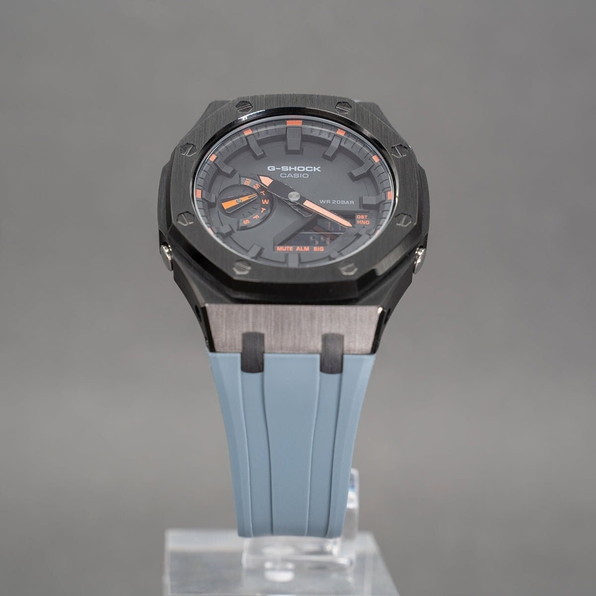 Casiooak Custom Casioak Mod Watch Gray Case Gray Rubber Strap Black Time Mark Black ...
