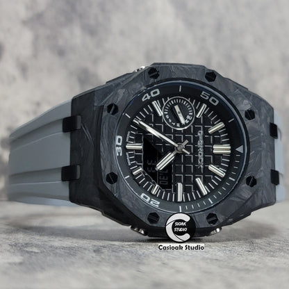 Casioak Mod Watch NEW Carbon Fiber Offshore Superior Black Case Gray Strap Black Silver Time Mark Black Dial 44mm Sapphire Glass- Casioak Mod Casio G-Shock Royal Oak Custom Mens Luxury Watches Ga2100