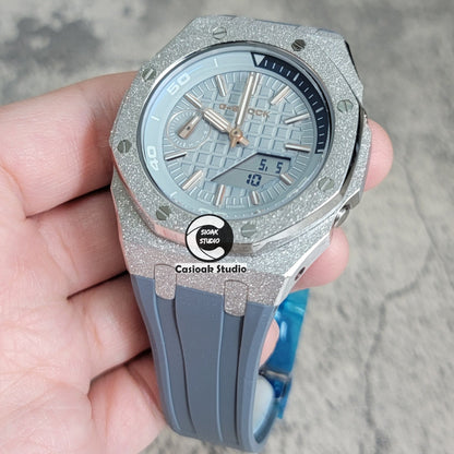 Casioak Mod Watch NEW Frosted Silver Case Gray Strap Gray Time Mark Gray Dial 44mm- Casioak Mod Casio G-Shock Royal Oak Custom Mens Luxury Watches Ga2100