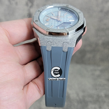 Casioak Mod Watch NEW Frosted Silver Case Gray Strap Gray Time Mark Gray Dial 44mm- Casioak Mod Casio G-Shock Royal Oak Custom Mens Luxury Watches Ga2100