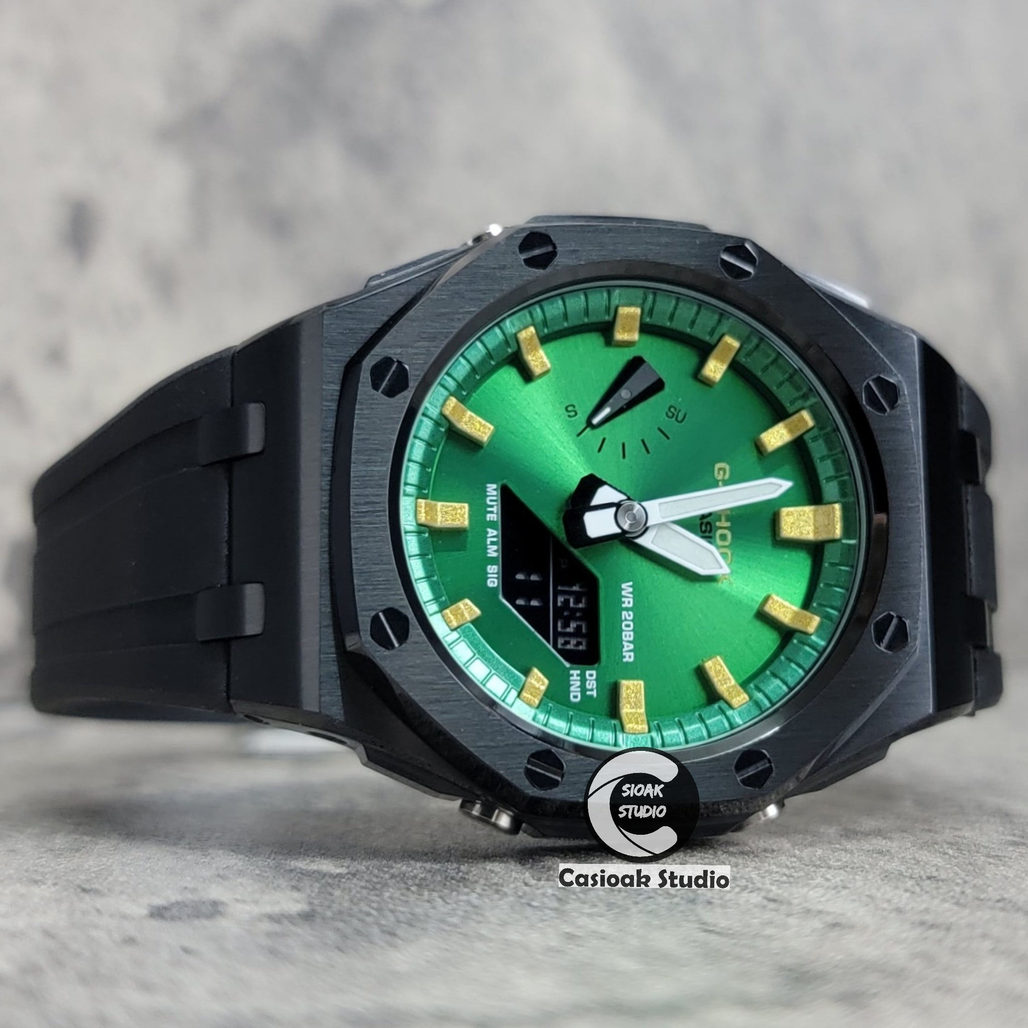 Casioak-Mod-Watch-Offshore-Superior-Black-Case-Black-Rubber-Strap-Green ...