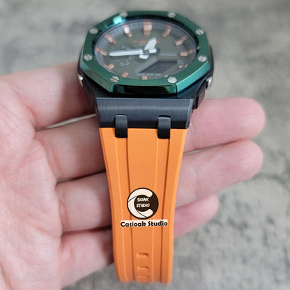 Casioak Mod Watch Offshore Superior Green Black Case Orange Rubber Rubber Strap Black Rose Gold Time Mark OIive Dial 44mm- Casioak Mod Casio G-Shock Royal Oak Custom Mens Luxury Watches Ga2100