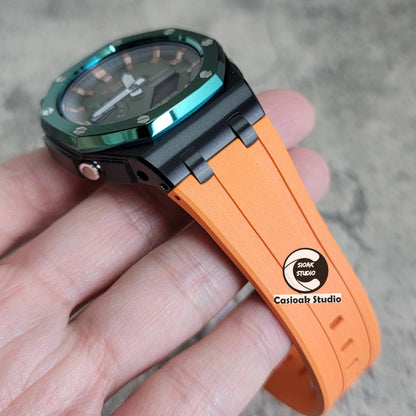 Casioak Mod Watch Offshore Superior Green Black Case Orange Rubber Rubber Strap Black Rose Gold Time Mark OIive Dial 44mm- Casioak Mod Casio G-Shock Royal Oak Custom Mens Luxury Watches Ga2100