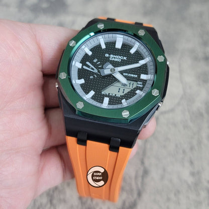 Casioak Mod Watch Offshore Superior Green Black Case Orange Rubber Rubber Strap Gray White Time Mark Black Dial 44mm- Casioak Mod Casio G-Shock Royal Oak Custom Mens Luxury Watches Ga2100