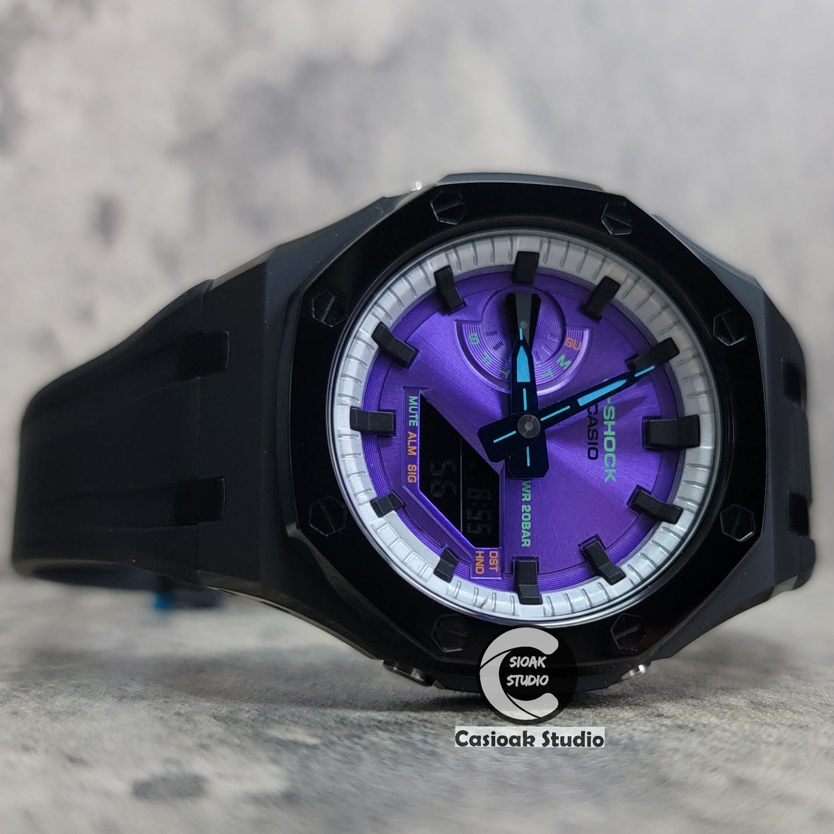 Casioak Custom Casioak Mod Watch Polished Black Case Black Strap Silver Black Time ...