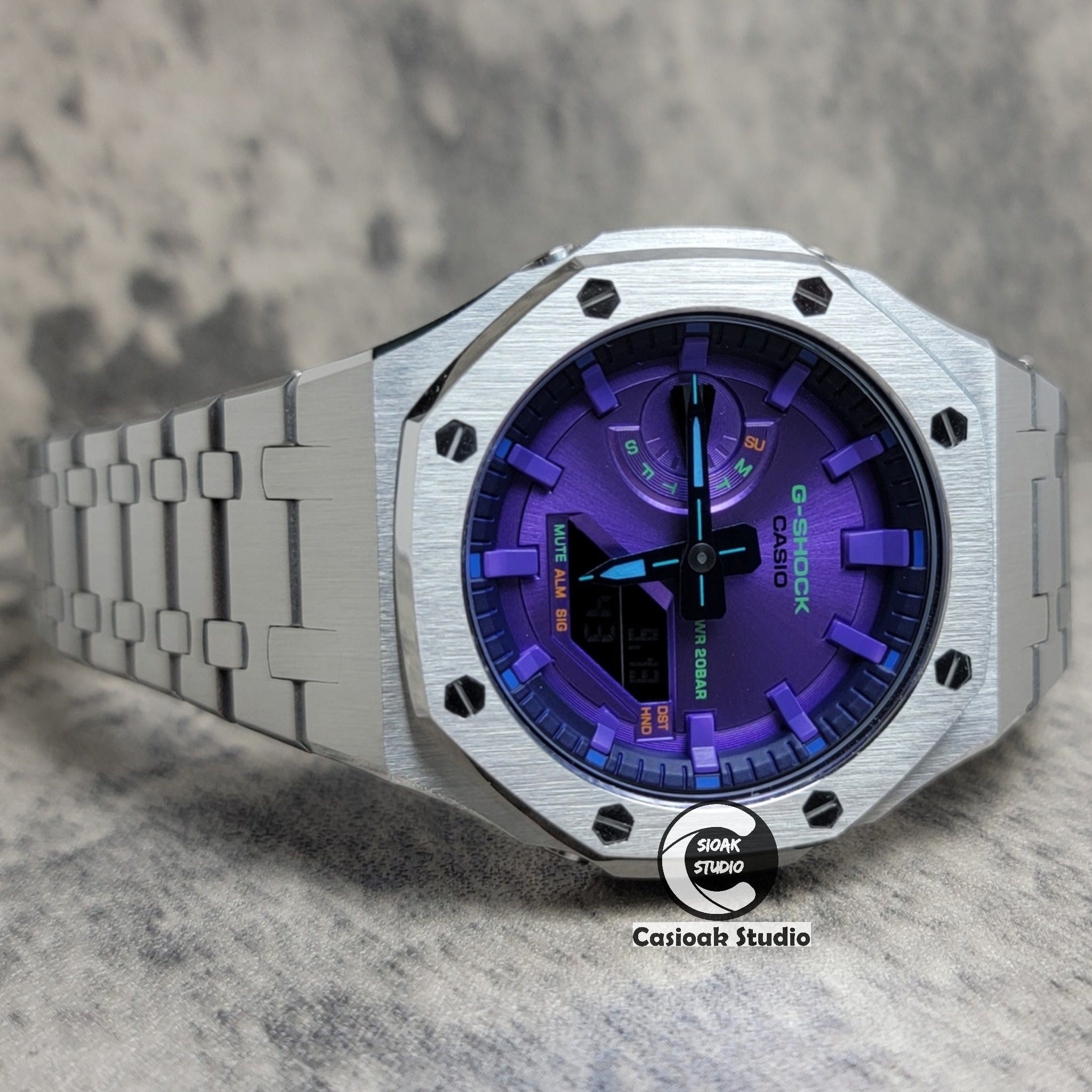 CASIO G-SHOCK QW-3078 パープル Casioak-Mod-Watch-Silver-Case-