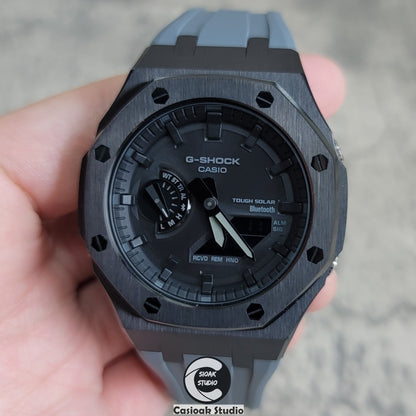 Casioak Mod Watch Solar Bluetooth Black Case Gray Rubber Strap Black Time Mark Black Dial 44mm- Casioak Mod Casio G-Shock Royal Oak Custom Mens Luxury Watches Ga2100