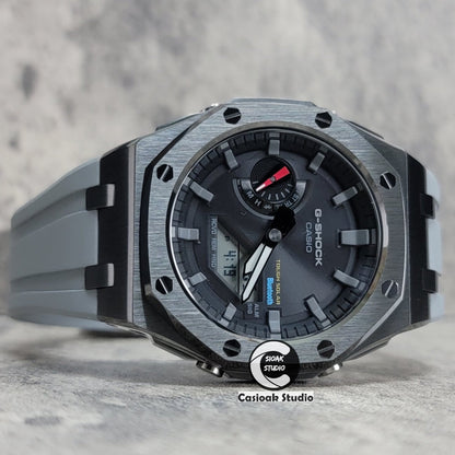 Casioak Mod Watch Solar Bluetooth Offshore Superior Case Gray Rubber Strap Black Gray Time Mark Black Dial 44mm- Casioak Mod Casio G-Shock Royal Oak Custom Mens Luxury Watches Ga2100