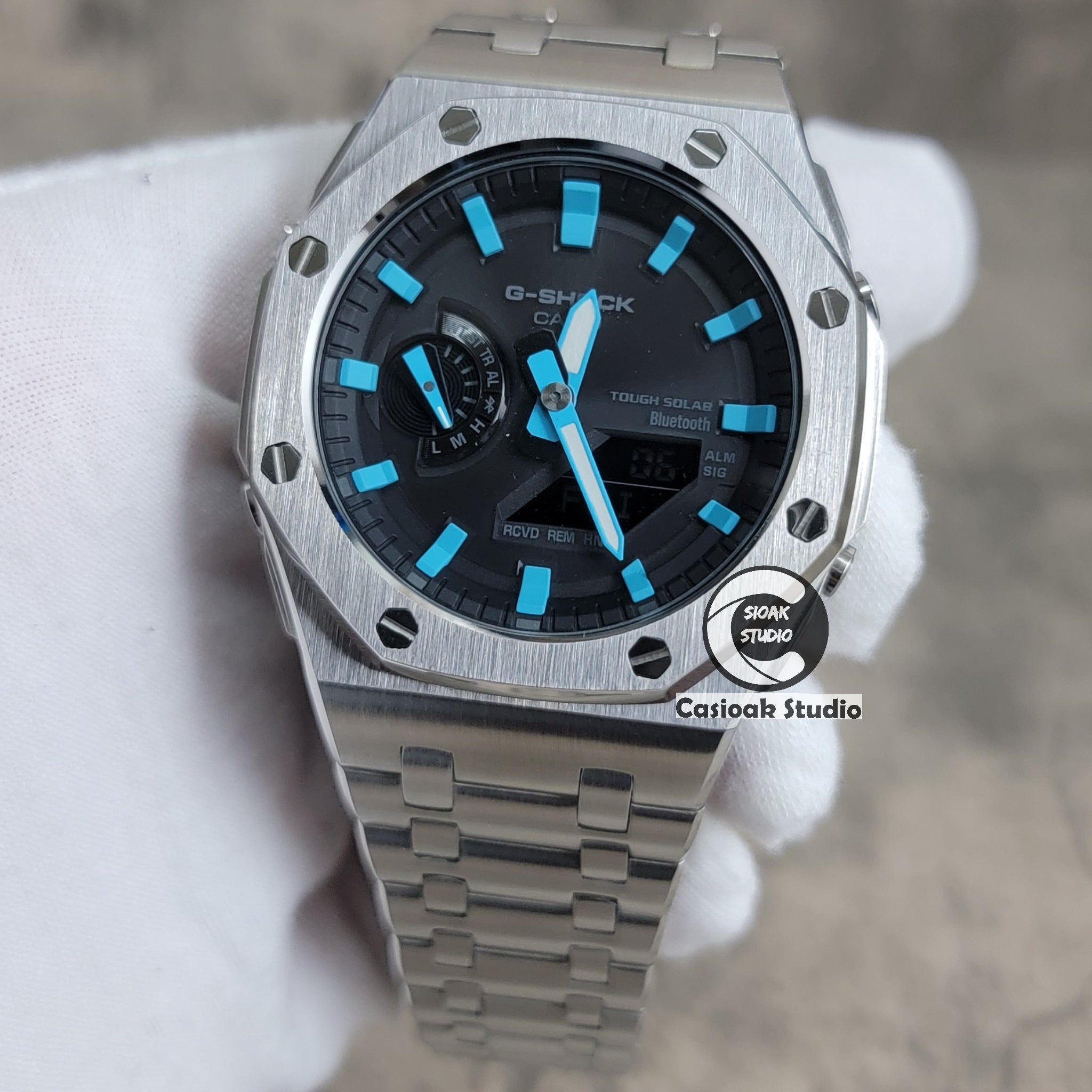 Casioak Mod Watch Solar Bluetooth Offshore Superior Silver Case Metal ...