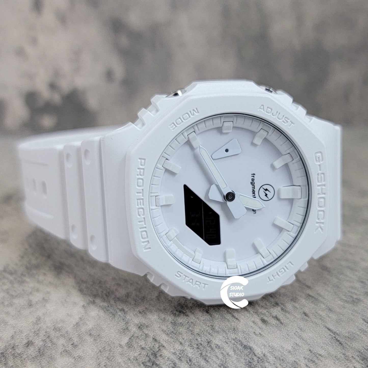 Casioak Mod Watch White Plastic Case White Strap White Time Mark White Dial 44mm White- Casioak Mod Casio G-Shock Royal Oak Custom Mens Luxury Watches Ga2100