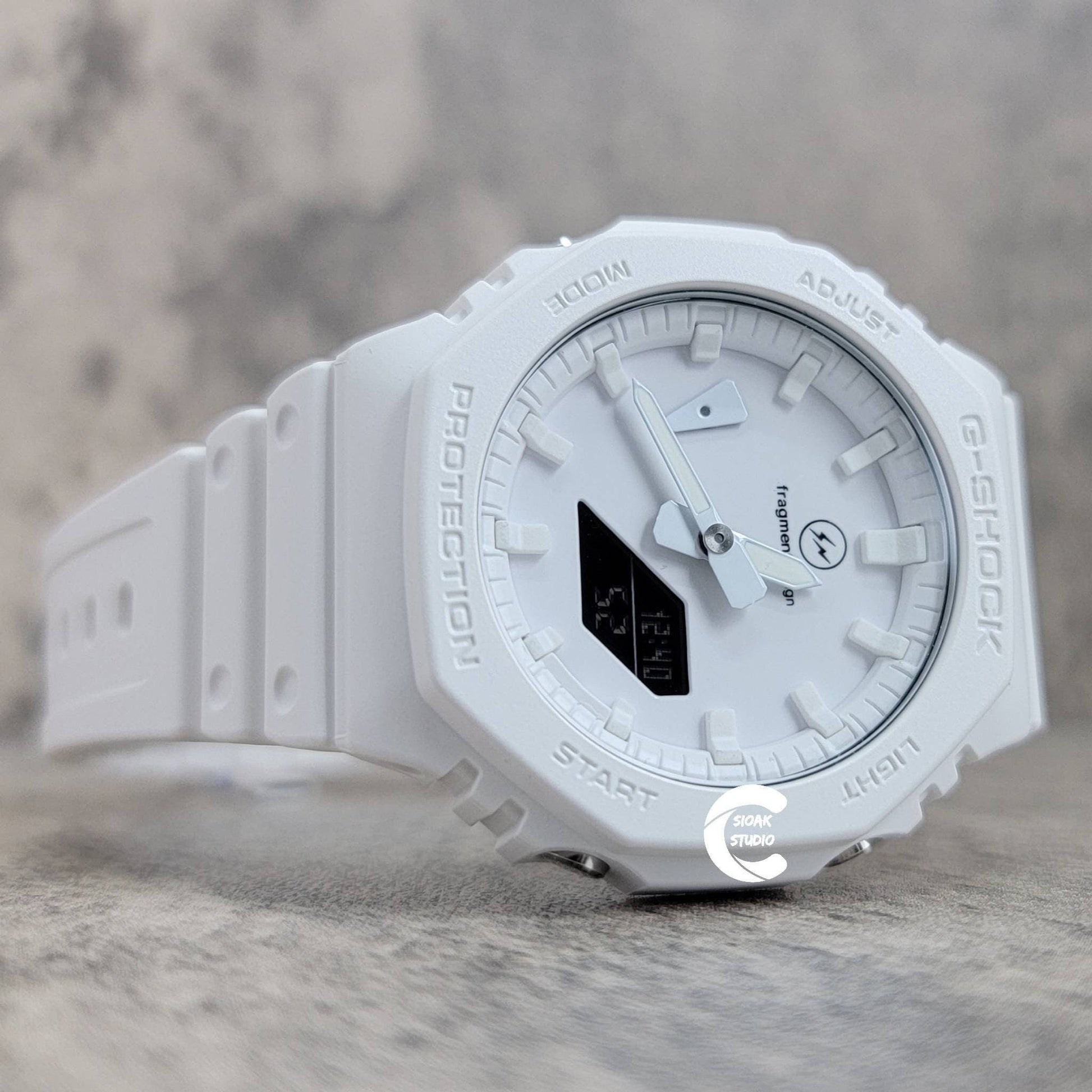 Casioak Mod Watch White Plastic Case White Strap White Time Mark White Dial 44mm White- Casioak Mod Casio G-Shock Royal Oak Custom Mens Luxury Watches Ga2100