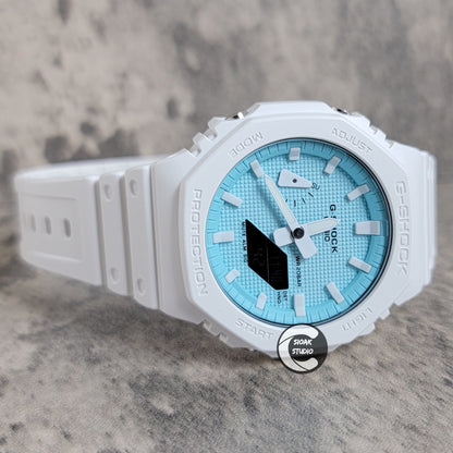 Casioak Mod Watch White Plastic Case White Strap White Time Mark White Dial 44mm White- Casioak Mod Casio G-Shock Royal Oak Custom Mens Luxury Watches Ga2100