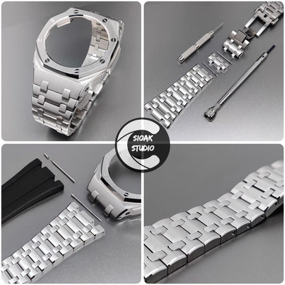 Casioak Mod Watch NEW Offshore Superior Silver Case Metal Strap Green Dial 44mm Sapphire Glass - Casioak Studio