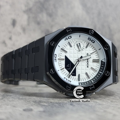 Casioak Mod Watch NEW Polished Gray Case Metal Strap Silver Time Mark White Dial 44mm Sapphire Glass - Casioak Studio