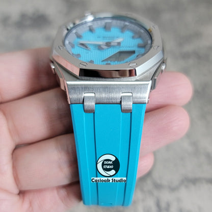 Casioak Mod Watch Offshore Superior Silver Case Blue Rubber Strap Gray Time Mark Tiffany Blue Dial 44mm - Casioak Studio