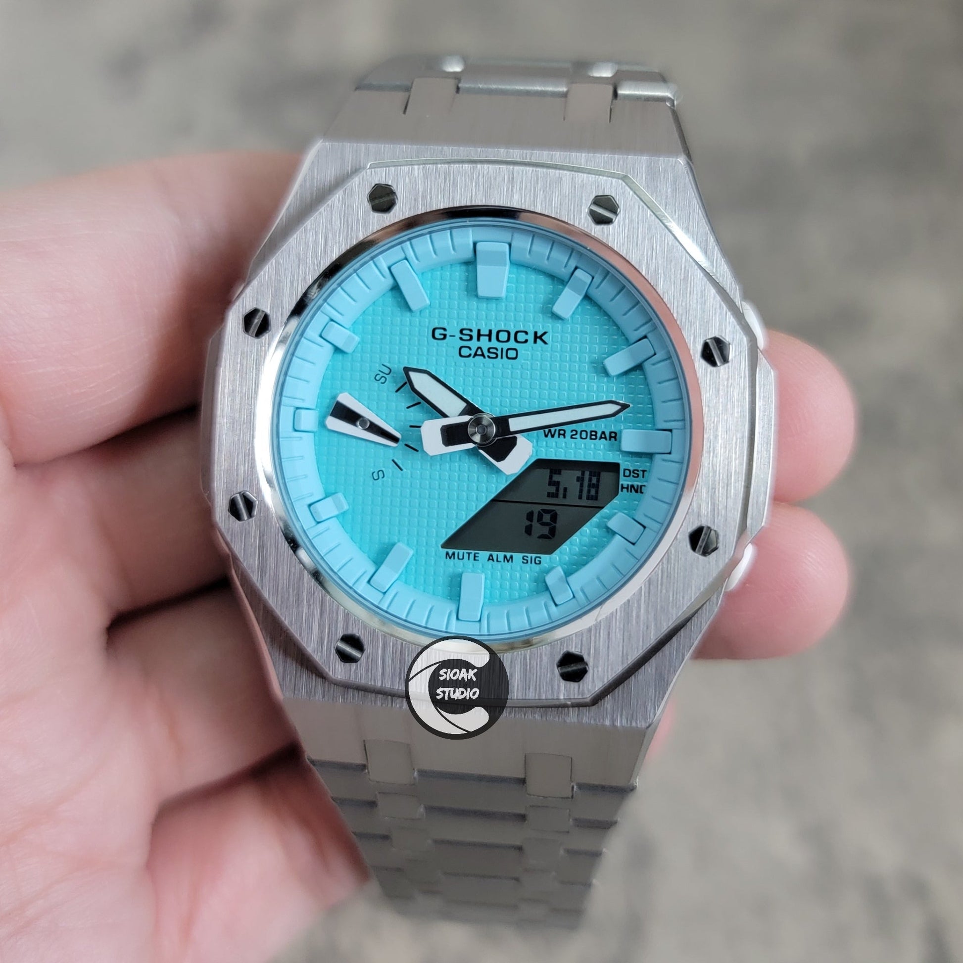 CasiOak G shock Custom Mod GA2100 Tiffany Blue│Royal Oak│Silver Case –  Watch Makeup