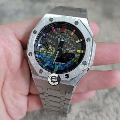 Casioak Mod Custom Casio G-Shock Royal Oak Custom Mens Luxury Metal Watches Tiffany Rainbow Ga 2100 Ga b2100