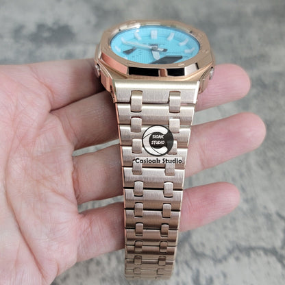 Casioak Mod Watch Offshore Superior Rose Gold Case Metal Strap Tiffany White Time Mark Tiffany Blue Dial 44mm - Casioak Studio