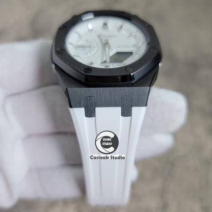 Casioak Mod Watch Gray Case White Rubber Strap White Time Mark White Dial 42mm - Casioak Studio