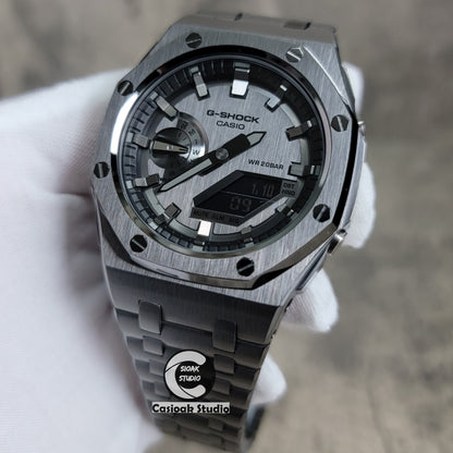 Casioak Mod Watch Offshore Superior Gray Case Metal Strap Gray Silver Time Mark Gray Dial 44mm - Casioak Studio
