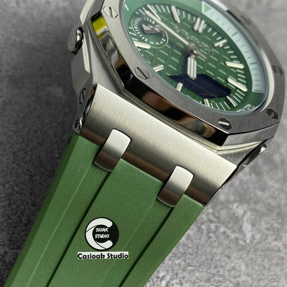 Casioak Mod Watch NEW Offshore Superior Silver Case Metal Strap Green Dial 44mm Sapphire Glass - Casioak Studio