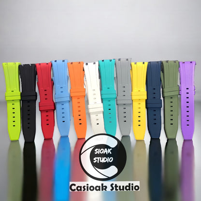 Casioak Mod Watch NEW Offshore Superior Silver Case Yellow Rubber Strap Blue Green Time Mark Yellow Dial 44mm Sapphire Glass - Casioak Studio