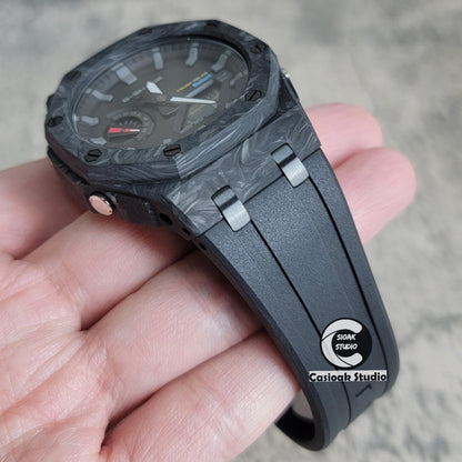 Casioak Mod Watch Solar Bluetooth Carbon Fiber Superior Black Case Black Strap Black Gray Time Mark Black Dial 44mm - Casioak Studio