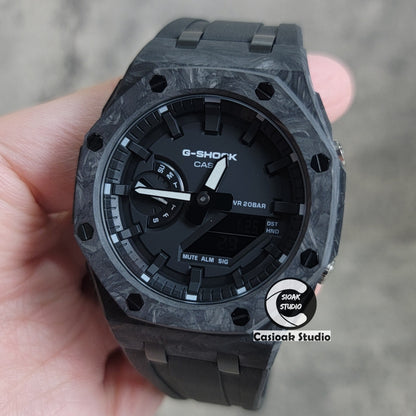 Casioak Mod Watch Carbon Fiber Offshore Superior Black Case Black Strap Black Time Mark Black Dial 44mm - Casioak Studio