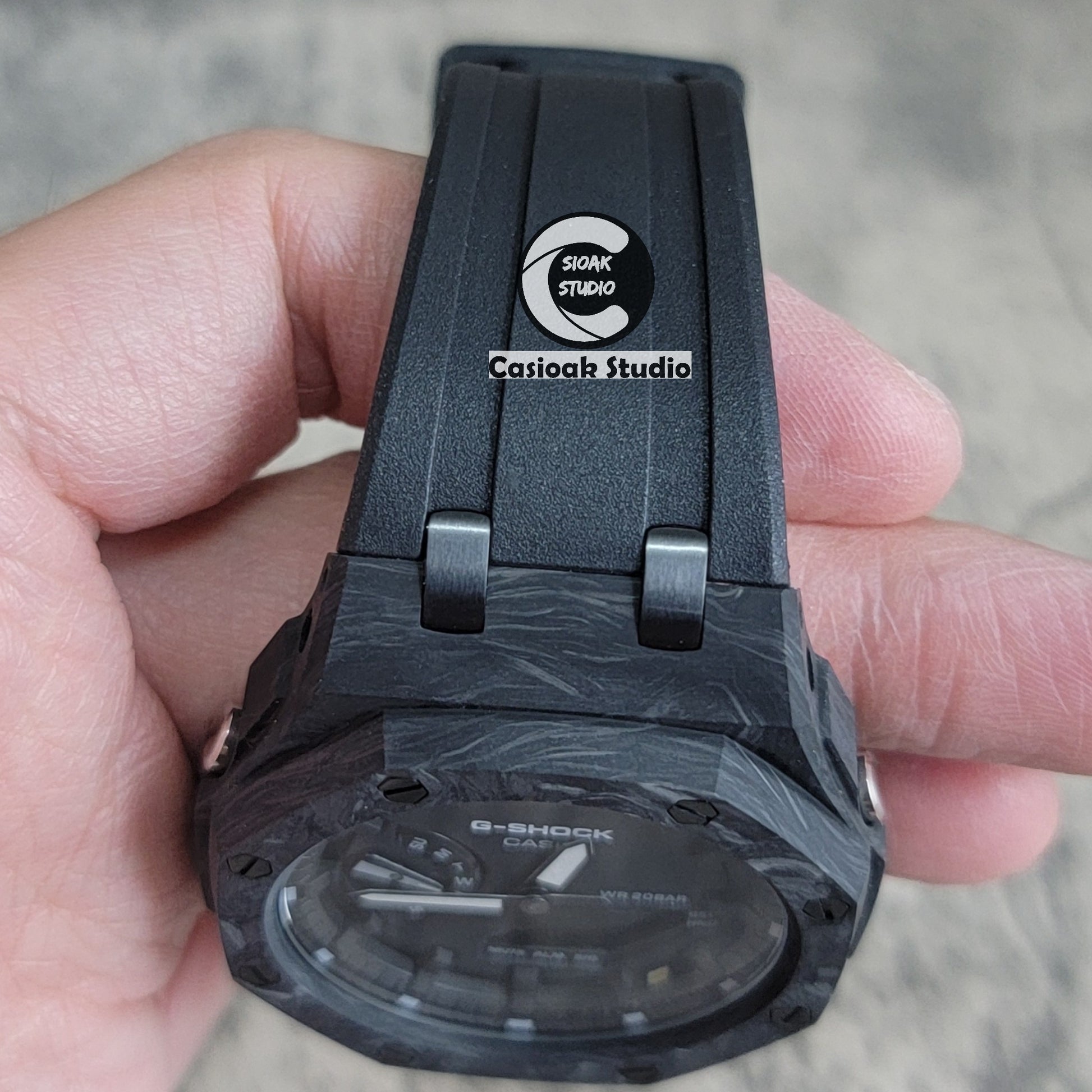 Casioak Mod Watch Carbon Fiber Offshore Superior Black Case Black Strap Black Time Mark Black Dial 44mm - Casioak Studio