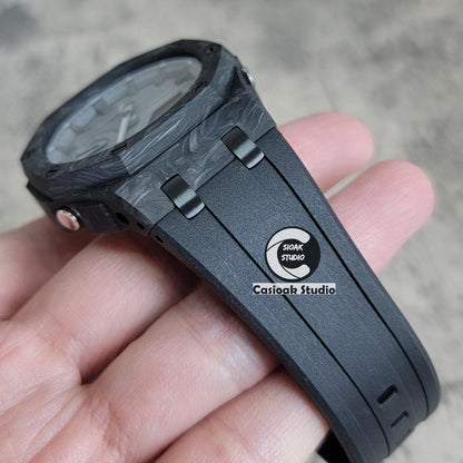 Casioak Mod Watch Carbon Fiber Superior Black Case Black Strap Gray Time Mark Gray Dial 44mm - Casioak Studio
