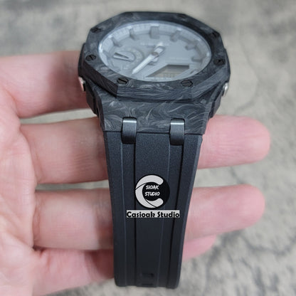 Casioak Mod Watch Carbon Fiber Superior Black Case Black Strap Gray Time Mark Gray Dial 44mm - Casioak Studio