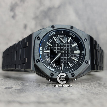 Casioak Mod Watch NEW Offshore Superior Gray Case Metal Strap Black Time Mark Black Dial 44mm Sapphire Crystal Sapphire Glass - Casioak Studio