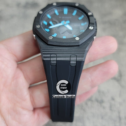 Casioak Mod Watch Solar Bluetooth Carbon Fiber Case Black Strap Black Tiffany Time Mark Black Dial 44mm - Casioak Studio