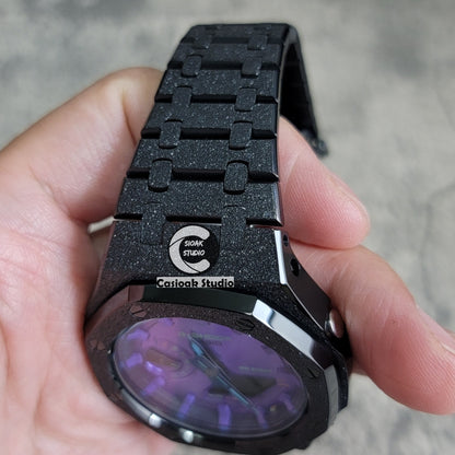 Casioak Mod Watch Frosted Black Case Metal Strap Purple Time Mark Purple Dial 44mm - Casioak Studio