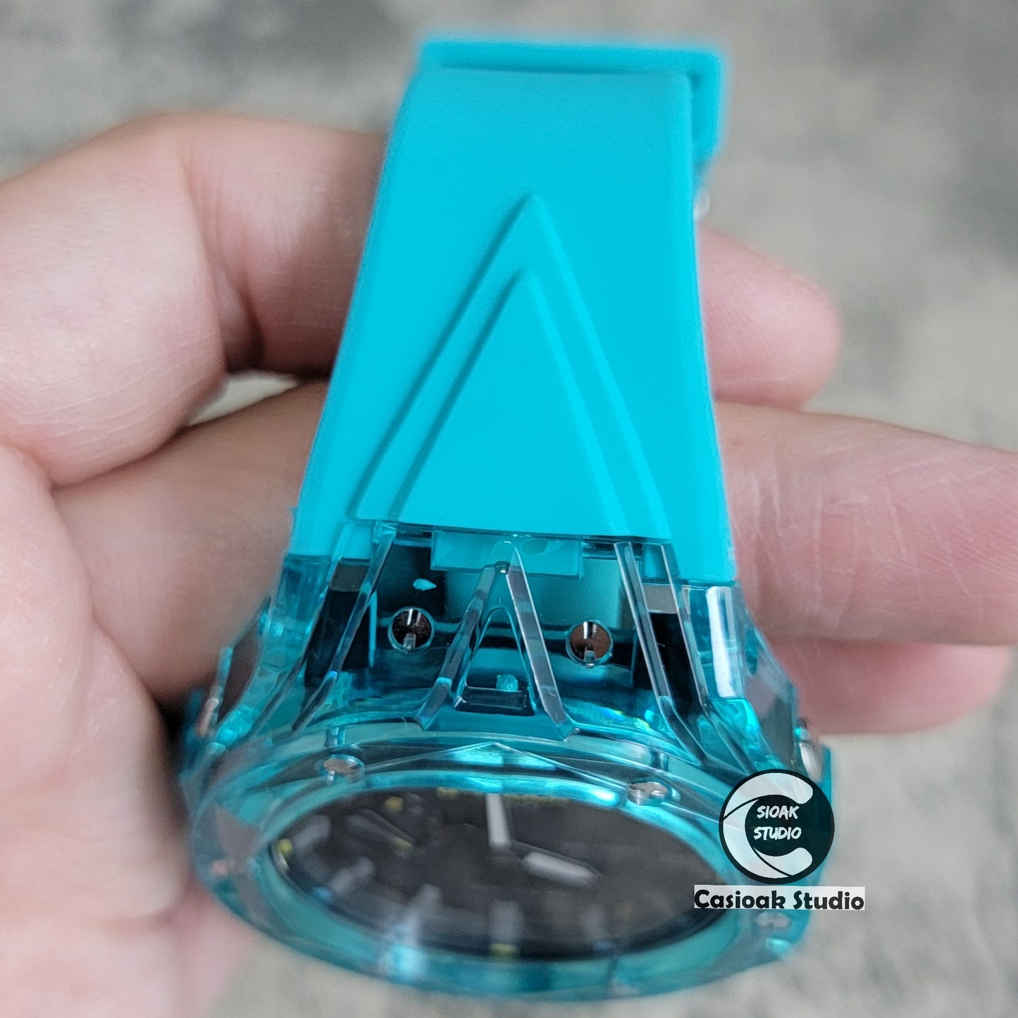 Casioak Mod Watch Transparent Case White Strap Silver Time Mark Silver Dial 44mm - Casioak Studio
