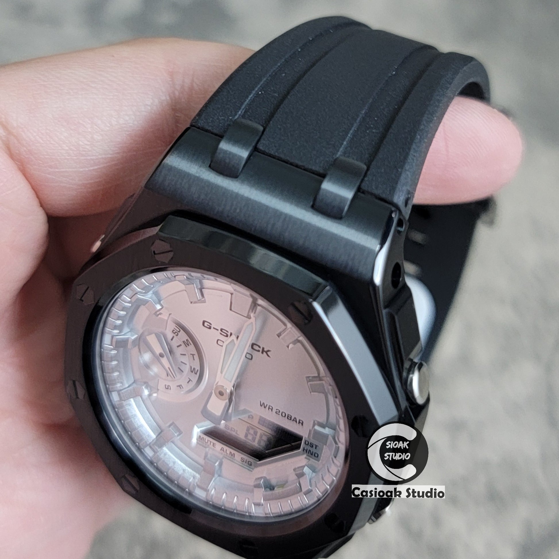 Casioak Mod Watch Offshore Superior Black Case Black Rubber Rubber Strap Silver Time Mark Silver Dial 44mm - Casioak Studio