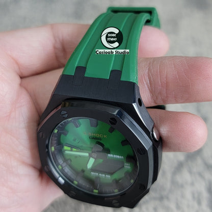 Casioak Mod Watch Black Case Green Rubber Strap Black Time Mark Green Dial 44mm - Casioak Studio